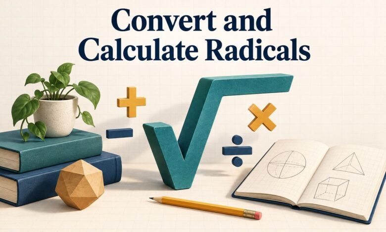 Square root symbol with arithmetic signs and a geometry notebook